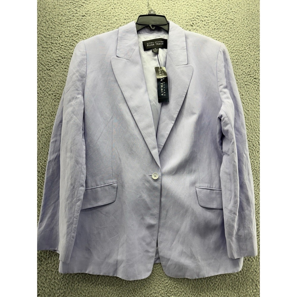 LINDA ALLARD Ellen Tracy Womens Lavender Linen Blend Button Jacket‎ 16 NEW